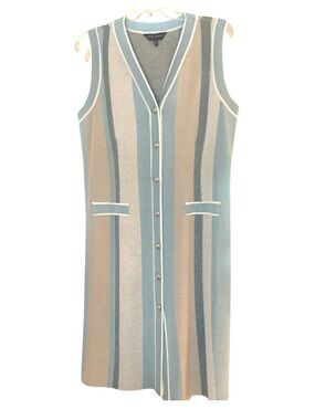 Ming Wang Stripe Soft Knit V-Neck Sleeveless Button Front Dress Medium